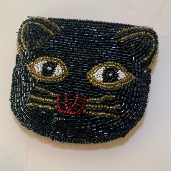 4" Sequin Cat coin purse, shiny black cat or kitten face whiskers pet - Picture 5 of 5
